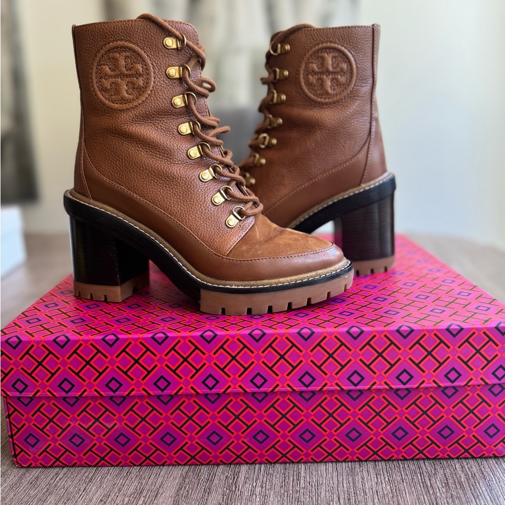 Tory Burch Tan Leather Heeled Boots only worn 2 times
